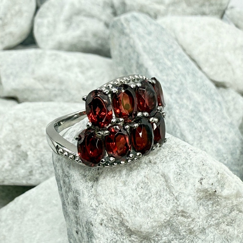 Garnet Bypass Ring Stainless Steel Size 5 – Oval Cut Red Gemstones
